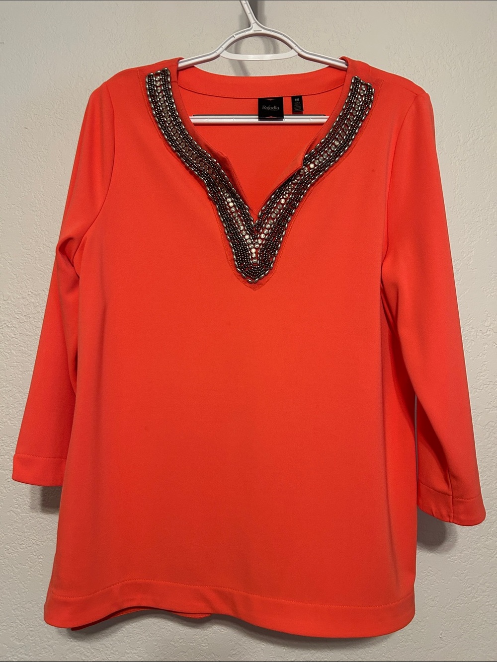 Embellished V-Neck Women's Top - Orange